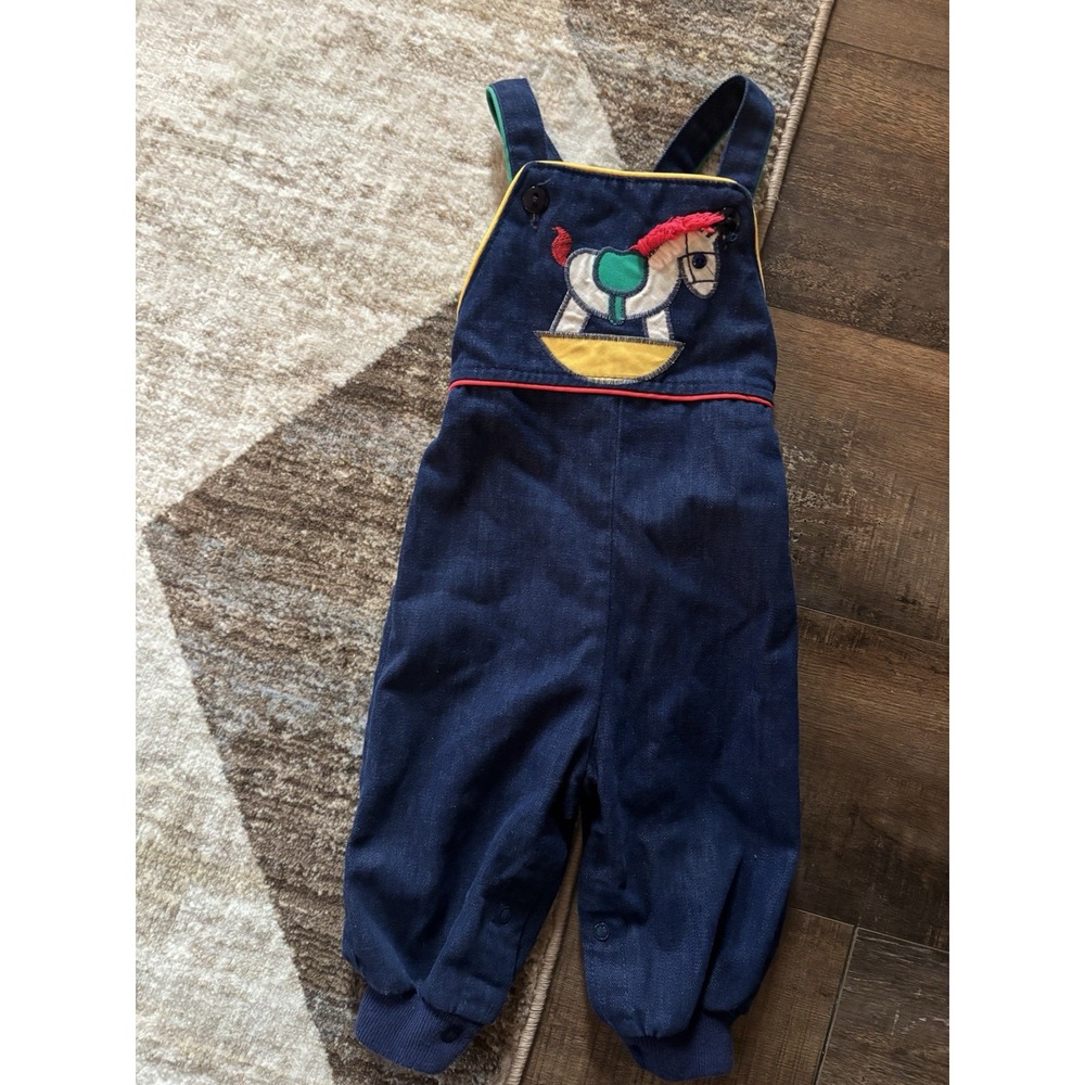 Vintage Health Tex Baby Overalls Rocking Horse Contrast Stitching Sz 12 Month